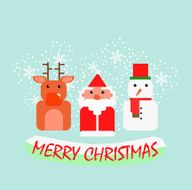 Greeting card Christmas card with Santa Claus deer and snowman