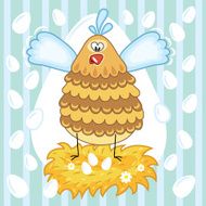 Funny cheerful hen chicken - illustration