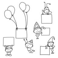 set of hand drawing abstract cartoon party