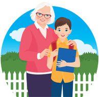 Elderly woman with her grandson schoolboy