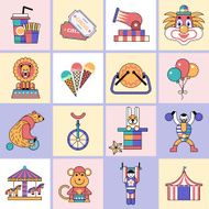 Circus icons set flat line