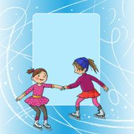 Two Girl skating in front placard
