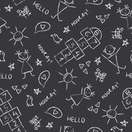 Hand drawn kids vintage blackboard texture background with chalk drawings