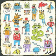 Retro colorful doodle characters set on paper texture 2