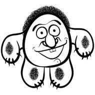 Happy cartoon monster black and white lines vector illustration N2