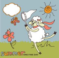 Cute sheep catches butterflies Summer doodle