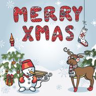 Christmas greeting card Funny forest knitted letters