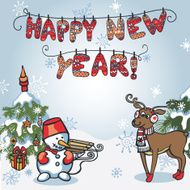 New year greeting card Funny forest knitted letters