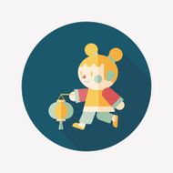 Chinese New Year girl flat icon with long shadow eps10 N123