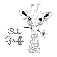 Cute Hand-drawn Cartoon Giraffe Holding a Flower