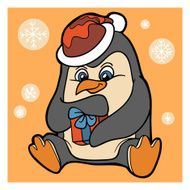 Character penguin and gift