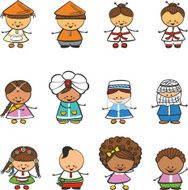 Doodle children of different nationalities