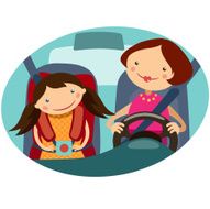 illustrations mother and daughter driving in the car