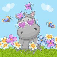 Hippo with flowers N3