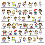 hand drawing cartoon abstract happy kids N11