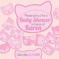 Baby shower invitation card cat theme vector template