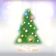 Happy New Year and Merry Christmas Tree card or background