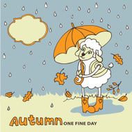 Cute sheep girl with umbrella under rain Autumn doodle