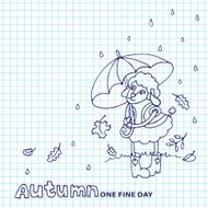 Cute sheep girl with umbrella under rain Sketchy notepaper