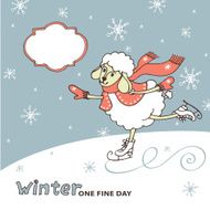 Cute sheep girl skates Winter doodle