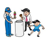 Ice cream man and customers