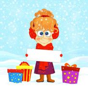 Funny girl and colorful gift boxes