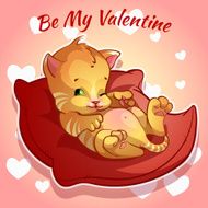 Cute red kitten with hearts for Valentine's Day