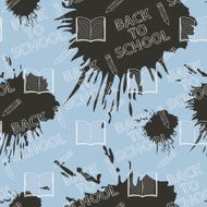 Seamless pattern Back to school on blue background with blots