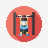 Boy hanging horizontal bar flat icon with long shadow eps10 N5