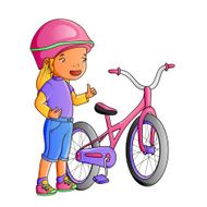 Cartoon cute little girl with bicycle
