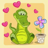 Crocodile with heart and flower
