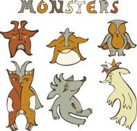 Set of cute fluffy monsters