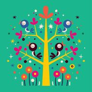 birds in the tree nature illustration