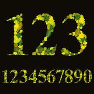 Floral numbers made with leaves natural numerals set vector