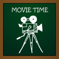 Vector chalk draw old movie camera Eps10