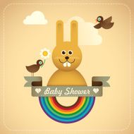 Baby shower illustration with comic bunny