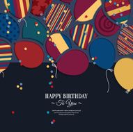 Vector colorful birthday card with paper balloons and wishes N4