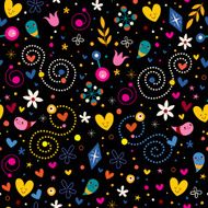 nature love harmony hearts flowers dots fun characters seamless pattern