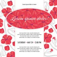 Bridal shower invitation template with delicate poppy flowers vector