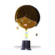 cartoon worried school boy raising hand N2