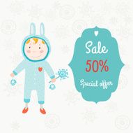 Christmas sale label with boy