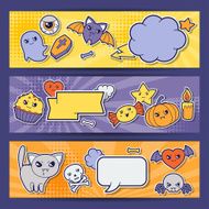 Halloween kawaii horizontal banners with cute doodles