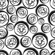 Faces seamless background vector cartoon style pattern black N2