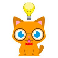 Adorable Cartoon Nerd Cat With A Bulb