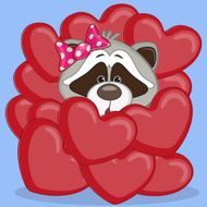 Raccoon in hearts