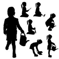 Vector silhouette of a little girl N14