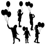 Vector silhouettes of girls with balloons N2