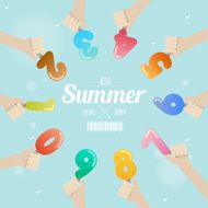 ice cream number with hand up on summer concept