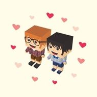 love couple block isometric cartoon character