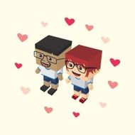 love couple block isometric cartoon character N9